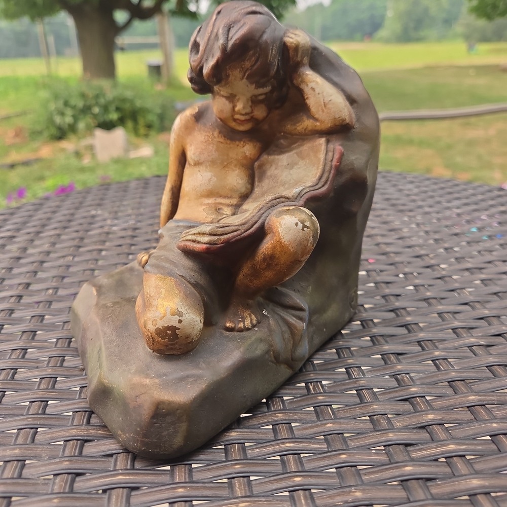 VINTAGE Armor Bronze Bookend (1) S. Morani Girl Reading Great Patina New York